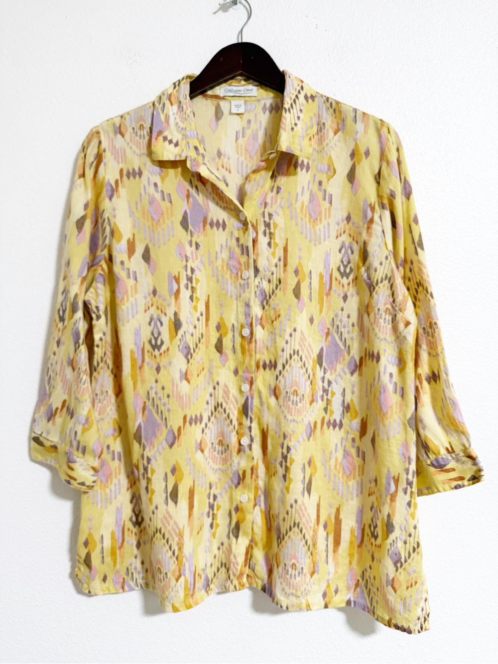 Coldwater Creek Western Ikat Linen Button Up Blouse